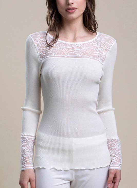 8572-Camiseta encaje Lana y Seda - BEST LUXURY STYLE AND ITALIAN CULTURE