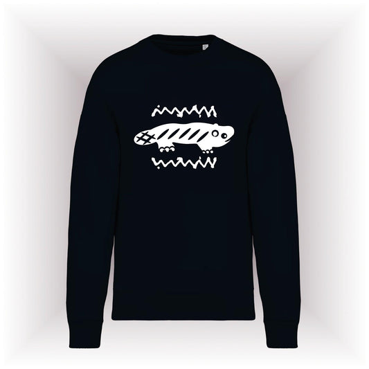 AMARA-A AM06 Sudadera ecoresponsable cuello redondo oversize ADVENTURE  WHITE-BLACK