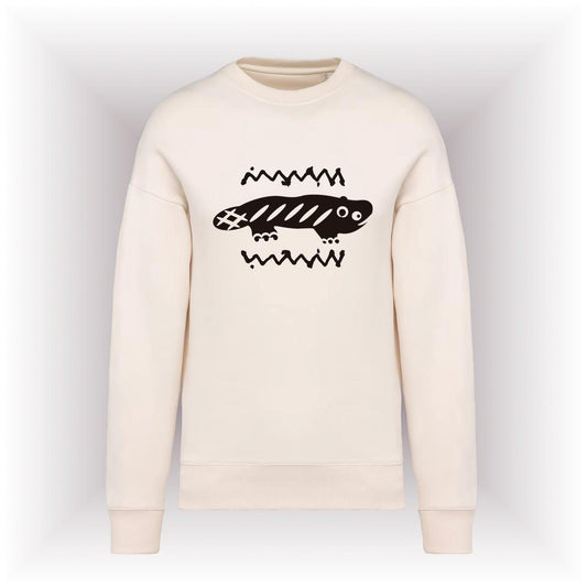 AMARA-A AM06 Sudadera ecoresponsable cuello redondo oversize ADVENTURE  BLACK-IVORY