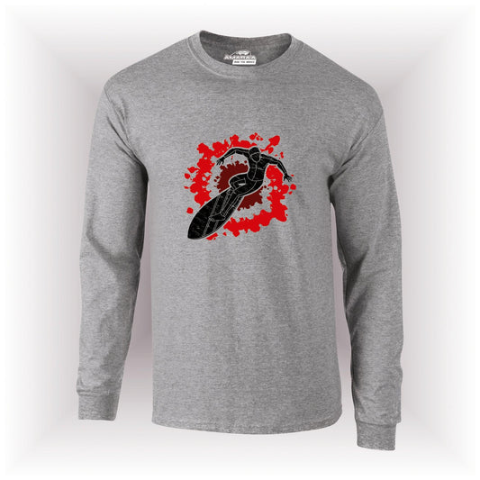 AMARA-A AM14 CAMISETA UNISEX MANGA LARGA SURFER RED - OXFORD GREY
